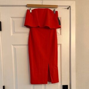 NWT DONNA MORGAN Red Strapless Midi Dress 0